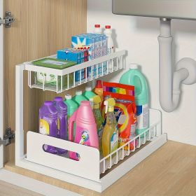 1/2pcs kitchen rack for sink organization and storage, under sink organization, sliding pull-out cabinet organization rack, metal sliding drawer (Color: white-1pc)